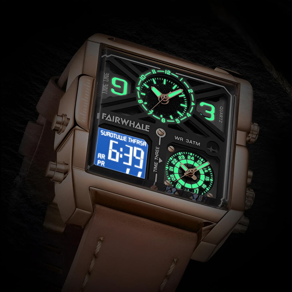 Mark Fairwhale 4380 QUADRA Retro Square Men’s Quartz Watch – Leather Strap & Vintage Style