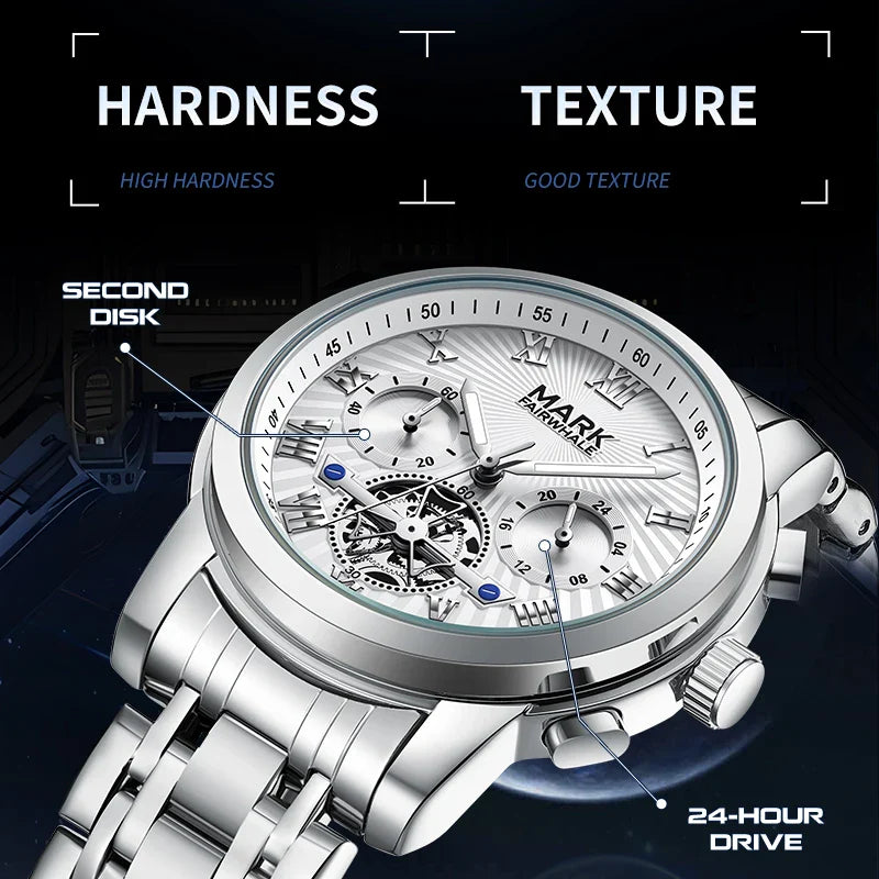 Mark Fairwhale  5036 NEXORA– Men’s Multi-Function Quartz Watch with Roman Dial & Stainless Steel Bracelet