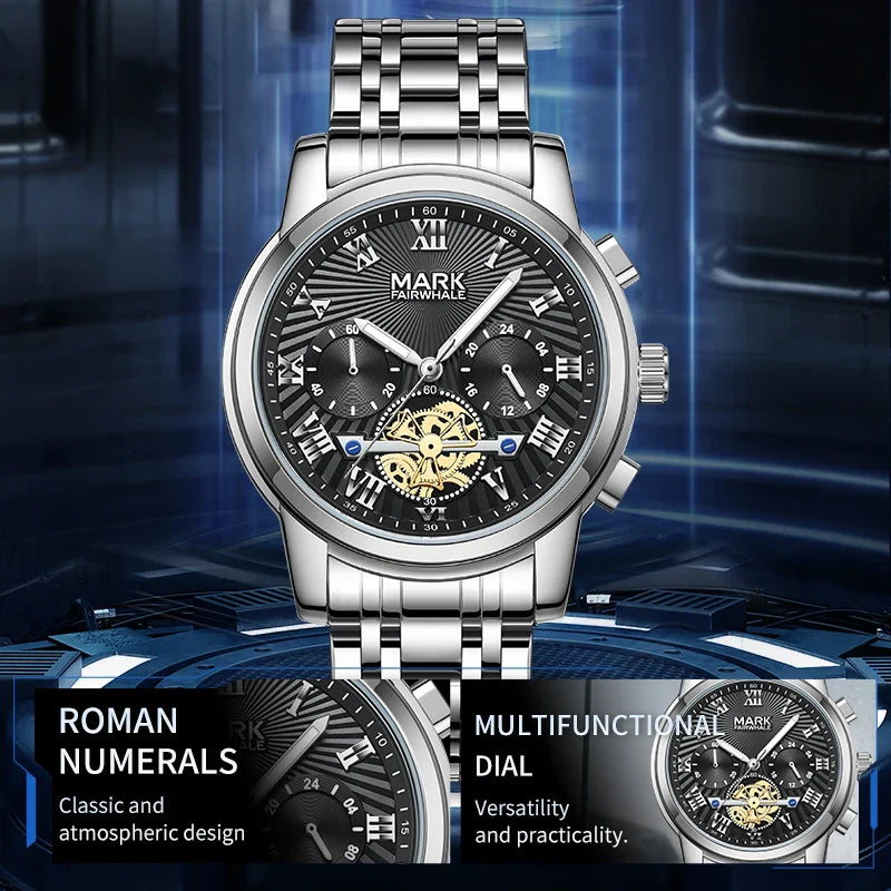 Mark Fairwhale  5036 NEXORA– Men’s Multi-Function Quartz Watch with Roman Dial & Stainless Steel Bracelet
