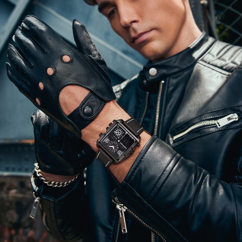 Mark Fairwhale 4380 QUADRA Retro Square Men’s Quartz Watch – Leather Strap & Vintage Style