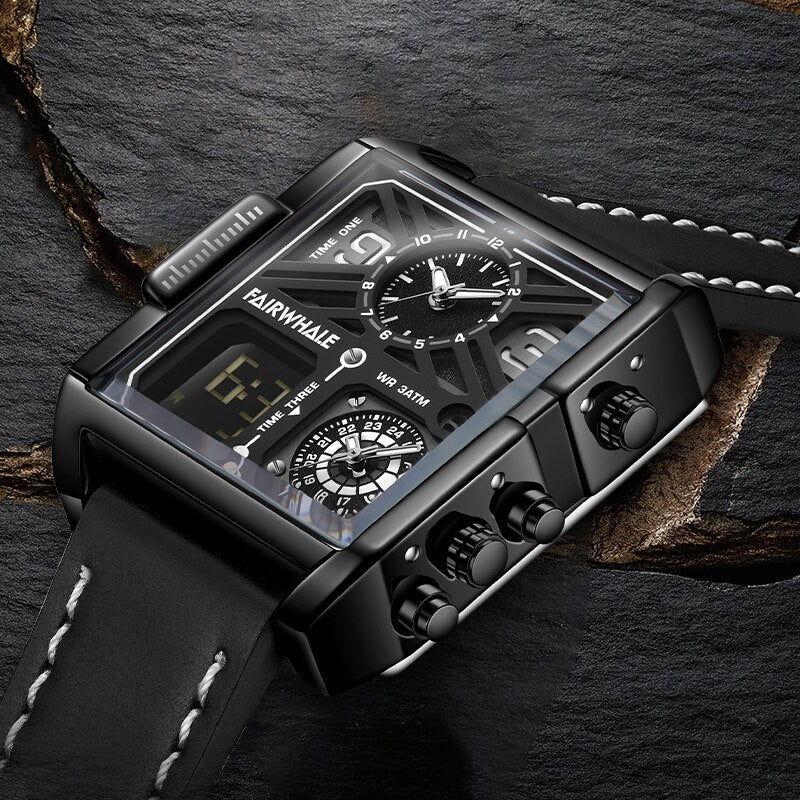 Mark Fairwhale 4380 QUADRA Retro Square Men’s Quartz Watch – Leather Strap & Vintage Style