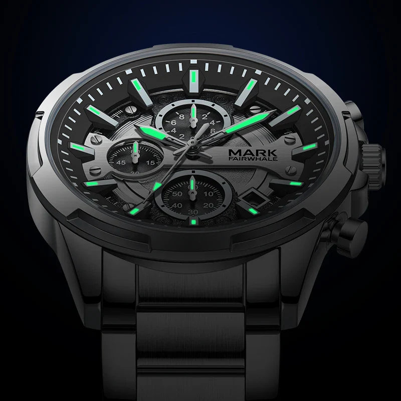 Mark Fairwhale 5028 STENTOR – Men’s Luxury Stainless Steel Chronograph Watch, Quartz Waterproof Business Wristwatch