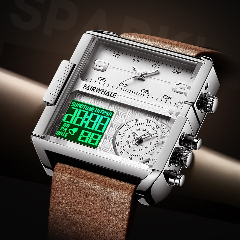 Mark Fairwhale 4270 TRICHRON – Men’s Rectangular Chronograph Quartz Watch with LED Display