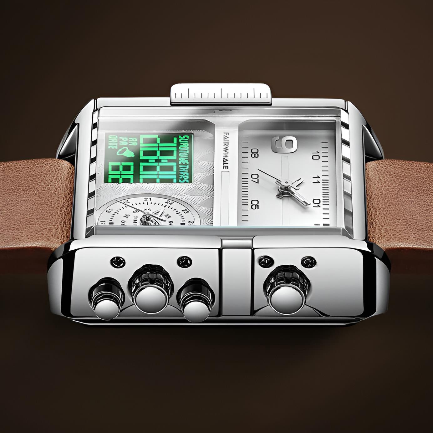 Mark Fairwhale 4270 TRICHRON – Men’s Rectangular Chronograph Quartz Watch with LED Display