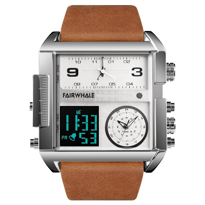 Mark Fairwhale 4270 TRICHRON – Men’s Rectangular Chronograph Quartz Watch with LED Display