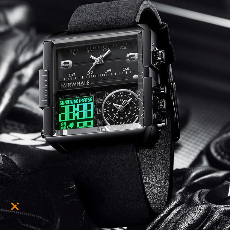 Mark Fairwhale 4270 TRICHRON – Men’s Rectangular Chronograph Quartz Watch with LED Display