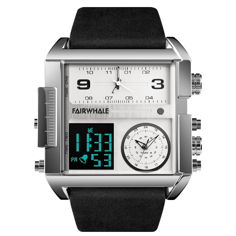 Mark Fairwhale 4270 TRICHRON – Men’s Rectangular Chronograph Quartz Watch with LED Display