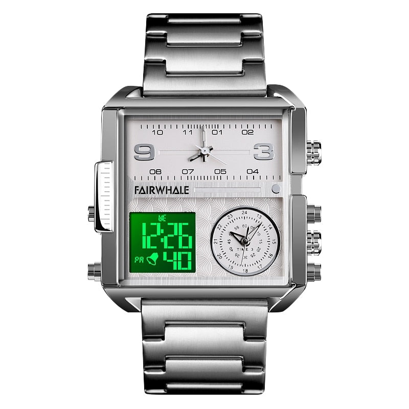 Mark Fairwhale 4270 TRICHRON – Men’s Rectangular Chronograph Quartz Watch with LED Display