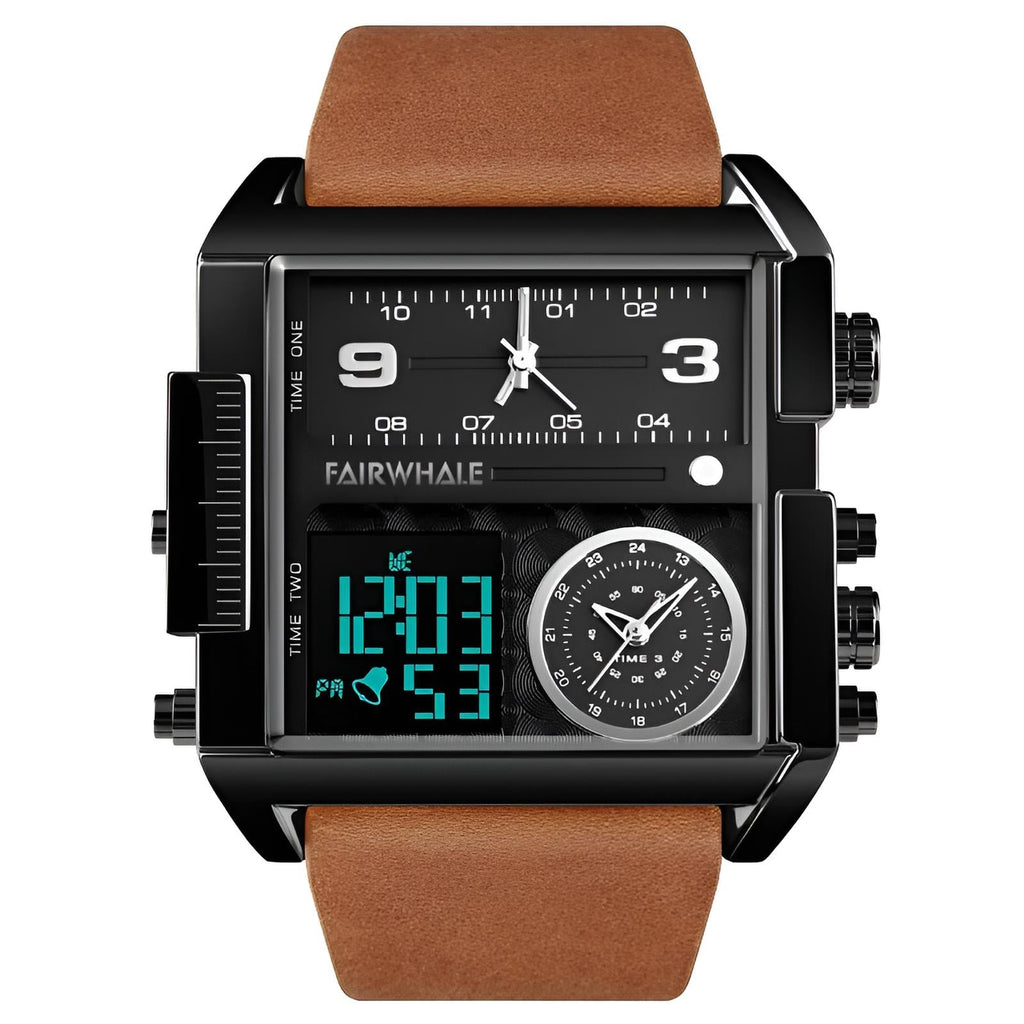Mark Fairwhale 4270 TRICHRON – Men’s Rectangular Chronograph Quartz Watch with LED Display