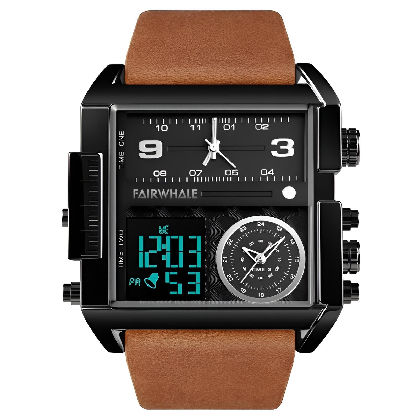 Mark Fairwhale 4270 TRICHRON – Men’s Rectangular Chronograph Quartz Watch with LED Display