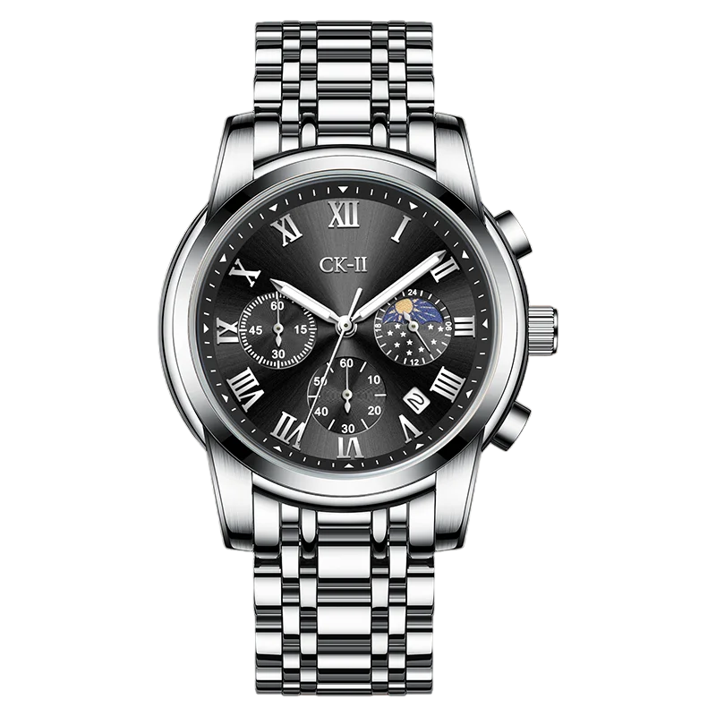 Mark Fairwhale 5039 CORDANT - Luxury Men’s Roman Numeral Quartz Watch with Stainless Steel Strap, Moon Phase & Chronograph