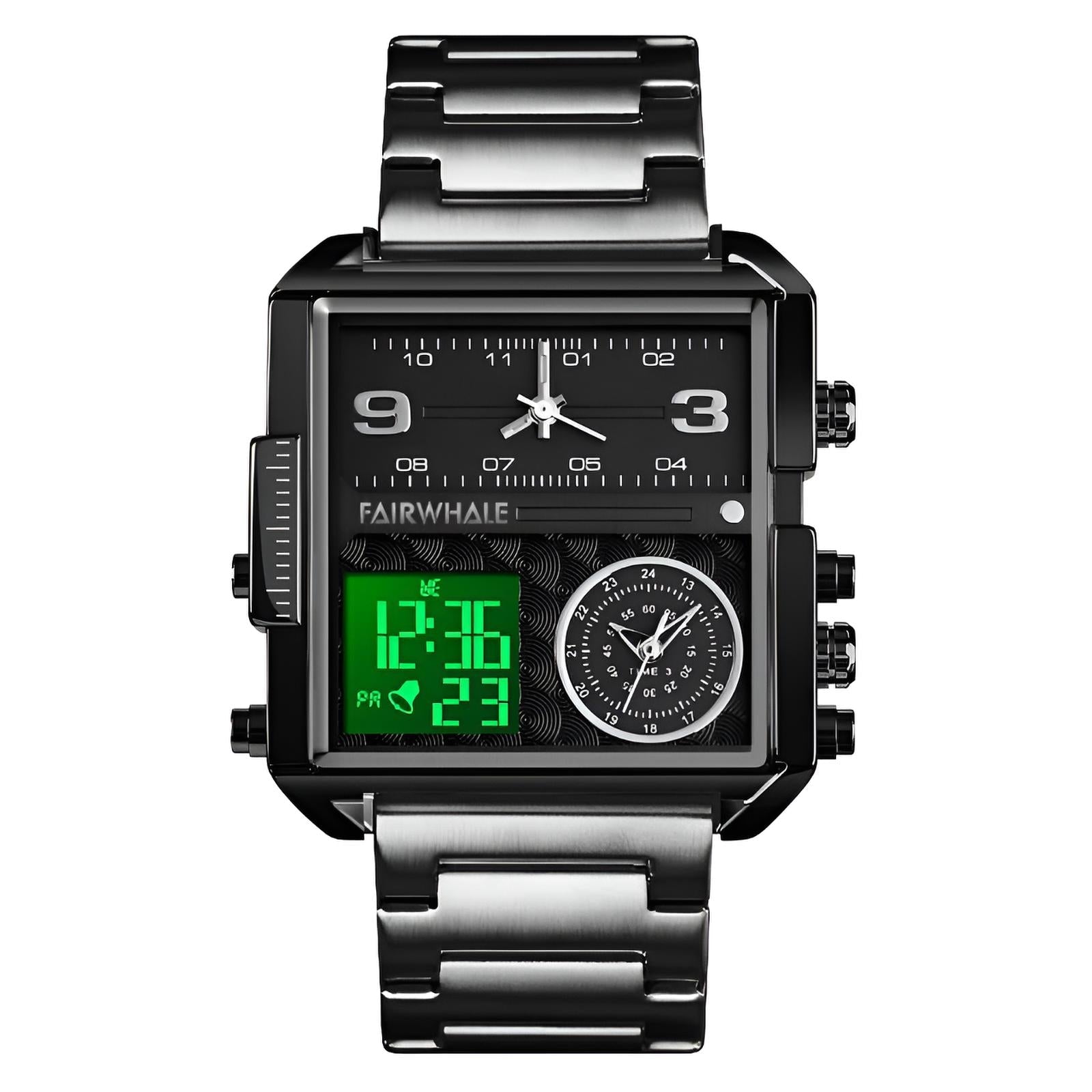Mark Fairwhale 4270 TRICHRON – Men’s Rectangular Chronograph Quartz Watch with LED Display