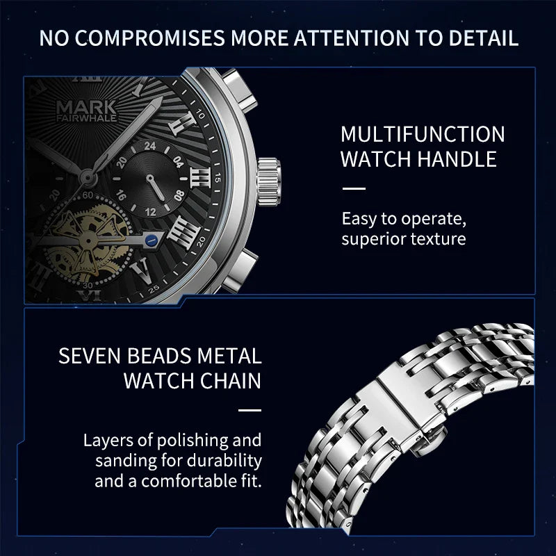 Mark Fairwhale  5036 NEXORA– Men’s Multi-Function Quartz Watch with Roman Dial & Stainless Steel Bracelet